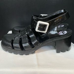 JuJu Jellies Black Sandal Womens Size 7 with Chunky Heel